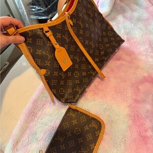 Louis Vuitton Monogram Canvas Brown with Tan Trim Shoulder Tote